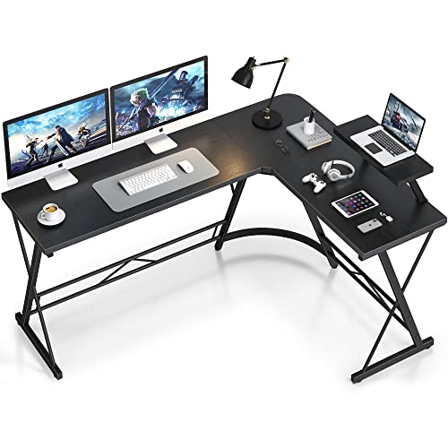 Mr IRONSTONE 63" L Shaped Gaming Desk, Corner Computer Desk, Home Office Writing Desk with Sturdy Monitor Shelf, Spacious L Shaped Desk Workstation, Easy to Assemble, Black