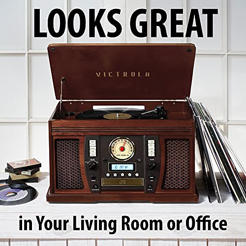 Victrola Aviator 8-in-1 Bluetooth Record Player & Multimedia Center with Built-in Stereo Speakers - 3-Speed Turntable, Vinyl to MP3 Recording | Wireless Music Streaming | Espresso