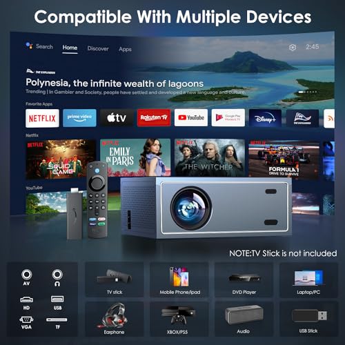 4K Support Projector with Wifi and Bluetooth, OWNKNEW Portable Mini Projectors for Outdoor Movies Use, Video Projector Compatible with TV Stick, Laptop, Smartphone, Xbox, PS5