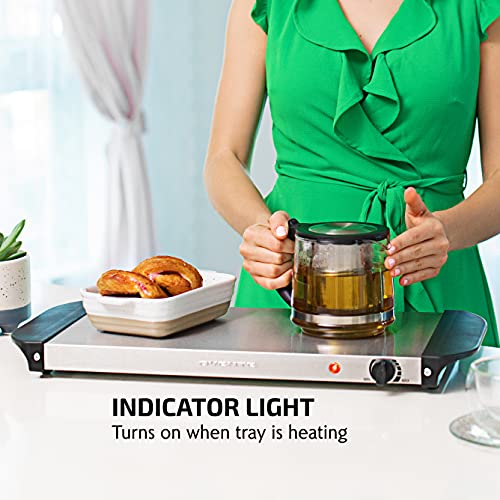 Ovente Electric Warming Tray with Adjustable Temperature Control Perfect for Buffets, Restaurants, House Parties, Events & Dinners, Compact Food Warmer & Server with Cool Touch Handles, Silver FW170S