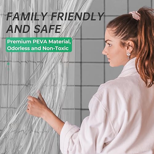 AmazerBath Plastic Shower Curtain, 72 x 72 Inches PEVA Heavy Duty Clear Shower Curtain, Waterproof Heavy Weight Thick Bathroom Curtain with 3 Big Clear Weighted Stones and 12 Rustproof Grommet Holes