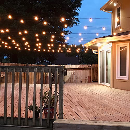 MOFFE 100FT(50FT*2 LED Outdoor String Lights, Waterproof Connectable Dimmable LED Hanging Lights for Patio, Porch, Deck, Bistro, Cafe, Balcony, Backyard Porch Garden,Party Decor, 2200K Warm