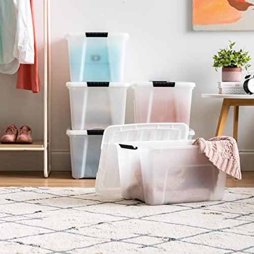 IRIS USA 40 Qt. Plastic Storage Container Bin with Secure Lid and Latching Buckles, 6 pack - Pearl, Durable Stackable Nestable Organizing Tote Tub Box Toy General Organization Medium