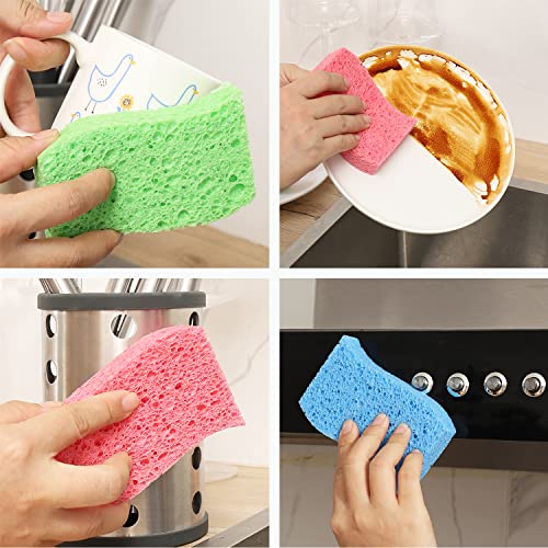 12-Count Kitchen Sponges- Compressed Cellulose Cleaning Sponges Non-Scratch Natural Sponge for Kitchen Bathroom Cars, Funny Cut-Outs DIY for Kids