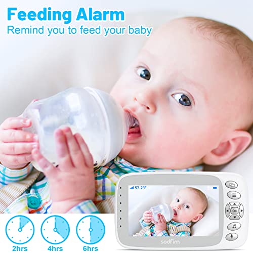 sodfim Baby Monitor with Camera and Audio 720P, 4.3" Baby Camera Monitor No WiFi, 4X Zoom, 1000FT Long Range, Night Vision 360° Rotation Wireless Video Baby Monitor