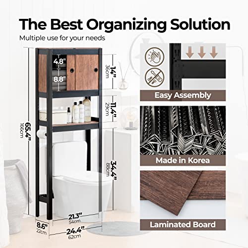HOMEDANT House Over The Toilet Storage Cabinet Fully Adjustable Shelf Organizer Bathroom Easy Assemble Shelf Black 24.4" W x 8.6" D x 65.4" H