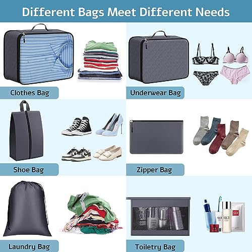 ExploreBliss Packing Cubes for Suitcases 8 Set, Durable Packing Cubes for Travel, Foldable Suitcase Organizer Bags Set for Travel Accessories, Travel Bags Organizer for Luggage(Grey)