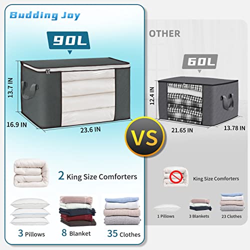 90L Large Storage Bags, 6 Pack Clothes Storage Bins Foldable Closet Organizer Storage Containers with Durable Handles Thick Fabric for Clothing, Blanket, Comforters, Bed Sheets, Pillows and Toys (Gray)