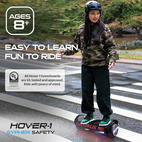 Hover-1 Sypher Electric Self-Balancing Hoverboard with Customizable Screen, Dual 150W Motors, 7 mph Max Speed, and 7 Miles Max Range