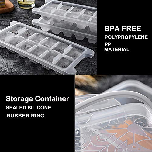 Ice Cube Trays and Ice Cube Storage Container Set With Airtight Locking Lid, 3 Packs / 36 Big Trapezoid Ice Cubes, Stackable Plastic Ice Mold Makers for Cool Drinks, Baby Food and Smoothie