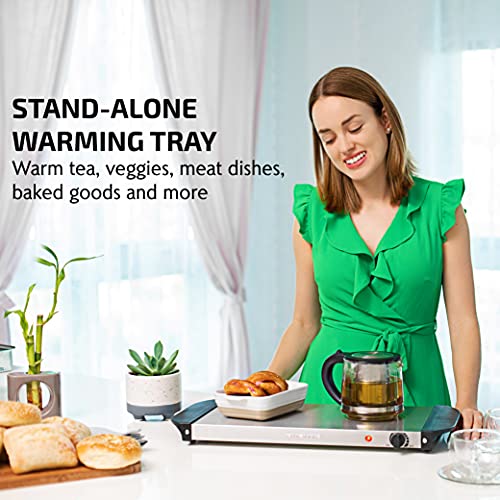 Ovente Electric Warming Tray with Adjustable Temperature Control Perfect for Buffets, Restaurants, House Parties, Events & Dinners, Compact Food Warmer & Server with Cool Touch Handles, Silver FW170S