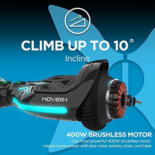 Hover-1 Superfly Electric Hoverboard, 7MPH Top Speed, 6 Mile Range, Long Lasting Li-Ion Battery, 5HR Full Charge, Built-In Bluetooth Speaker, Rider Modes: Beginner to Expert, Black