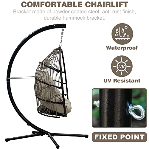 Egg Chair Hammock Chair Basket Chair Hanging Swing Chair UV Resistant Cushion with Stand for Indoor Bedroom Outdoor Garden Backyard
