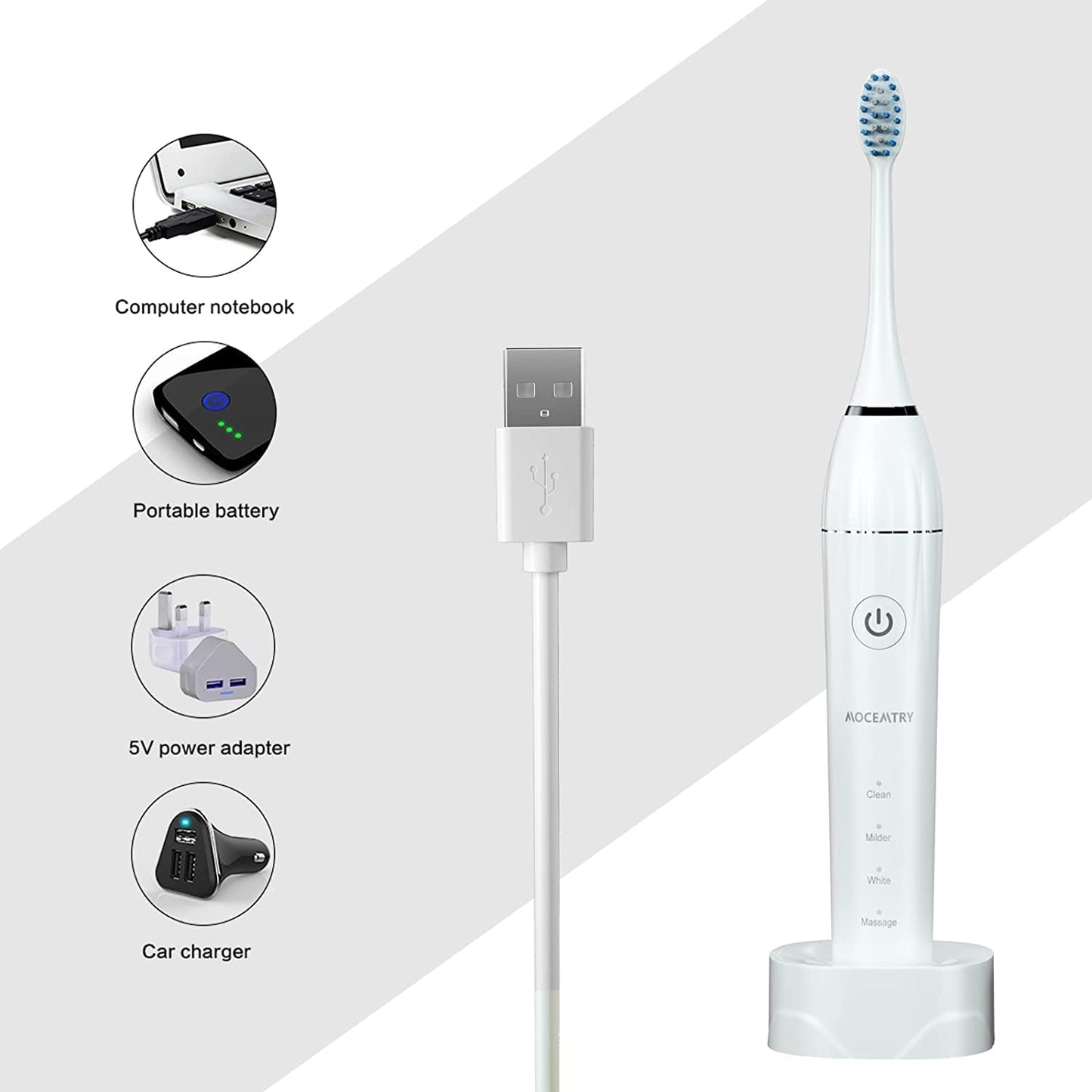 MOCEMTRY Sonic Electric Toothbrush Rechargeable toothbrushes for Adult with 4 Duponts Brush Heads, 4 Cleaning Mode Waterproof Electric Tooth