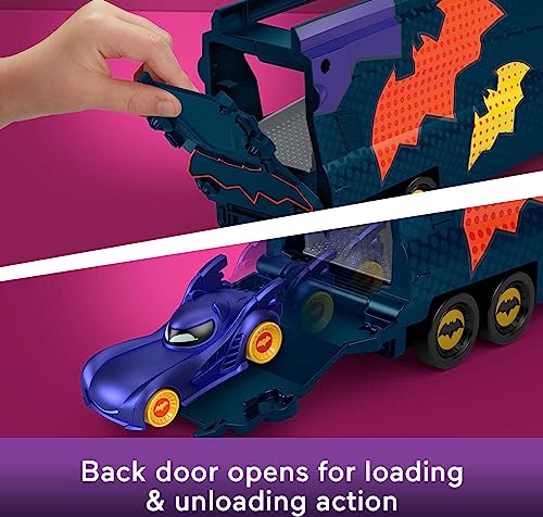 Fisher-Price DC Batwheels Toy Hauler and Car, Bat-Big Rig with Ramp and Bam The Batmobile 1:55 Scale Diecast Toy Vehicle, Ages 3+ Years