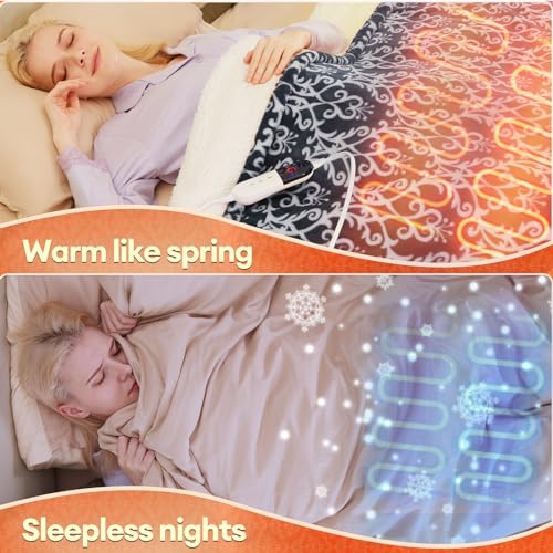 MAXEVE Heated Blanket Electric Sherpa Throw 50 * 62 with 6 Heating Levels & 4 Hours Auto Off for Safety, Fast Heating Warm Cozy Blanket with Over-Heat Protection, ETL Certification (Grey, 50''x62'')