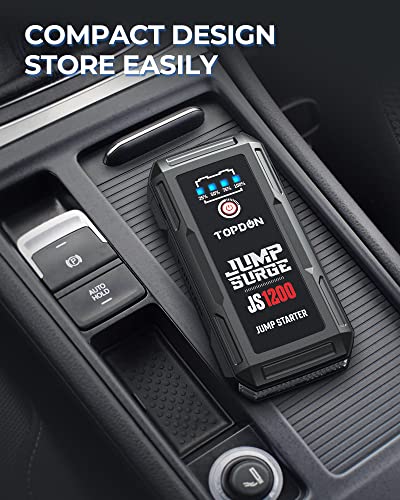 Jump Starter Car Battery Charger-TOPDON JUMPSURGE1200 12V Car Starter Lithium Battery Booster, Jumper (Up to 6.5L Gas, 4.0L Diesel) with Smart Clamp Cables, USB Quick Charge, LED Flashlight Peak 1200A