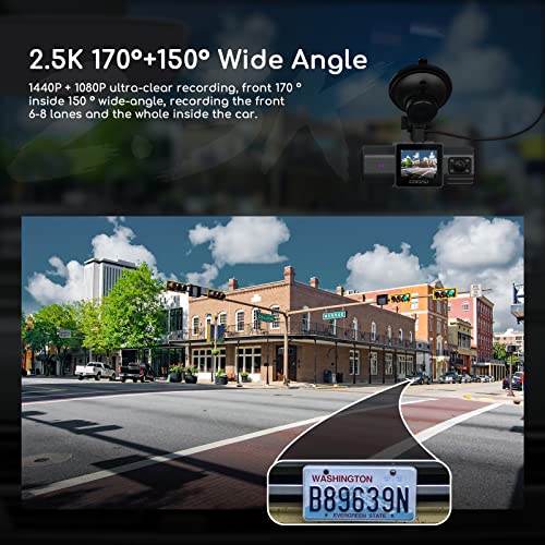 COOAU 2.5K Dual Dash Cam, Built-in GPS Wi-Fi, 1440P Dash Cam Front and Inside with Infrared Night Vision, Dash Camera for Cars with Parking Mode, Loop Recording (D20S)