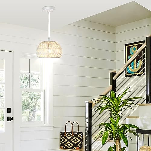 Boho Pendant Lights Kitchen Island Boho Chandelier Light Fixture Adjustable Pendant Lights Rattan Lamp Wicker Pendant Light for Kitchen Island Bedroom Living Room Dining Room Farmhouse 8.27 Inches