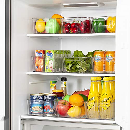 HOOJO Refrigerator Organizer Bins - 8pcs Clear Plastic Bins For Fridge, Freezer, Kitchen Cabinet, Pantry Organization, BPA Free Fridge Organizer, 12.5" Long, Clear