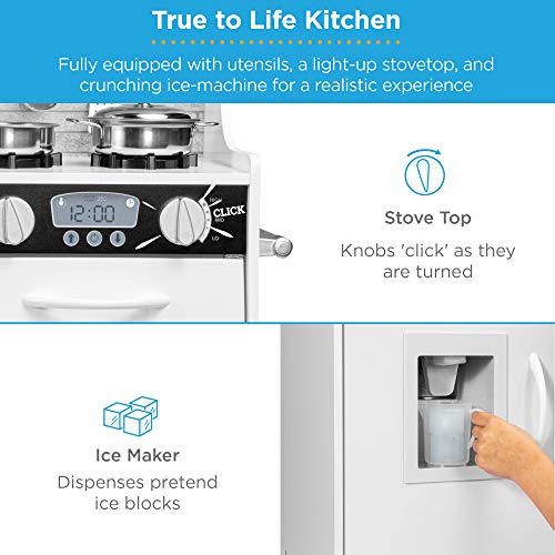 Best Choice Products Pretend Play Kitchen Wooden Toy Set for Kids w/Realistic Design, Telephone, Utensils, Oven, Microwave, Sink - White