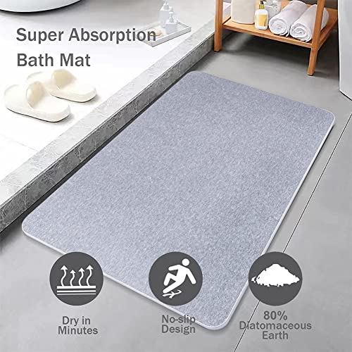 CECOKESO The Grey Diatomaceous Earth Bath Mat is Non-Slip, Absorbent, Its Dimensions are 23.62" x 15.35"