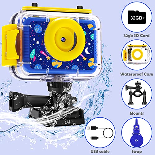 AILEHO Kids Camera - Underwater Camera for Kids Girls Boys, Waterproof Digital Camera, Toddler Toys Kids Selfie Video Camera Recorder for Birthday for Girls Age 3-12 (Dark Blue)