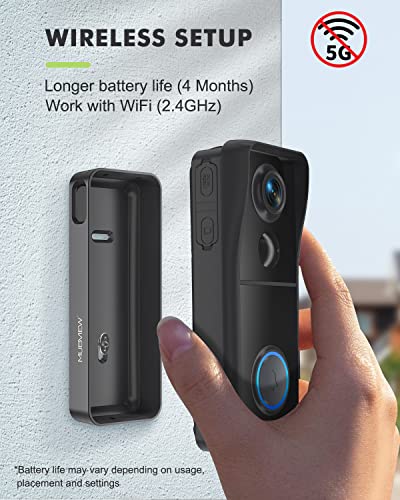 MUBVIEW Doorbell Camera Wireless with Chime, Video Doorbell - No Subscription, Voice Changer, Motion Zones, 1080HD, PIR Human Detection, 2.4Ghz WiFi, Battery-Powered Smart Doorbell