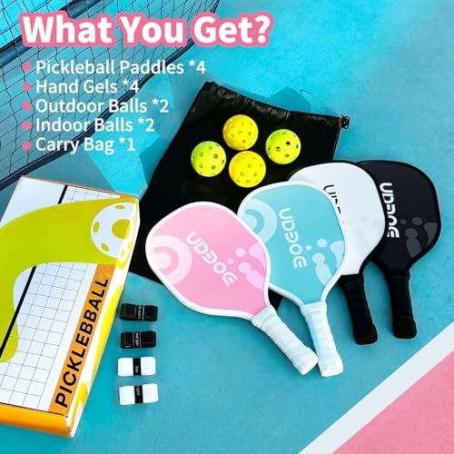 Boean Pickleball Paddles, Pickleball Paddles Set of 4 with Pickleball Balls, Hand Glues and Carry Bag, Premium Wood Pickleball Racket Play with Family, Pickleball Set Gifts for Friends