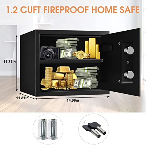 1.3 Cu ft Home Safe Fireproof Waterproof, Digital Home Security Safe Box with Combination Lock and Removable Shelf, Fireproof Document Safe for Home Money Firearm Medicines