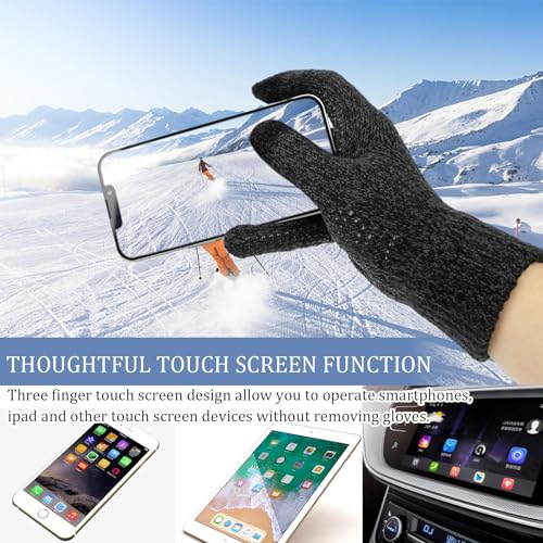 3-Pieces Winter Beanie Hats, Scarf and Touch Screen Gloves Set for Men and Women, Warm Knit Cap Set Dark Grey-2