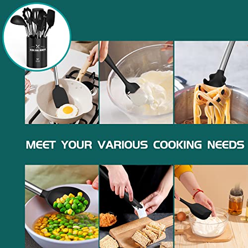 Silicone Cooking Utensil Set,Umite Chef Kitchen Utensils 15pcs Set Non-stick Heat Resistan BPA-Free Stainless Steel Handle Tools Whisk - Grey