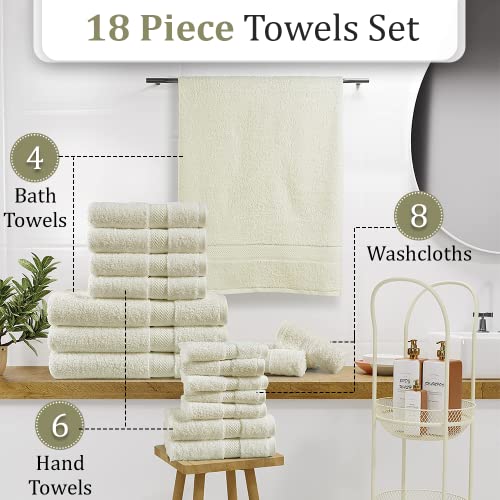 18 Piece Bath Towels Set, 100% Cotton Bathroom Towels, Super Absorbent Towel Sets for Bathroom, Gym Towels, Spa Towels, 4 Large Bath Towels, 6 Hand Towels, 8 Washcloths - Chocolate Brown