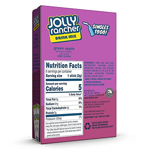 Jolly Rancher Singles-To-Go Sugar Free Green Apple Drink Mix, 6-ct (Pack of 6)