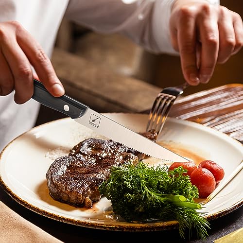 imarku Steak Knives, Steak Knives Set of 8, Serrated Steak Knife Set with Pakkawood Ergonomic Handle, Japanese HC Steel Steak Knife and Gift Box, Black of Friday 2023
