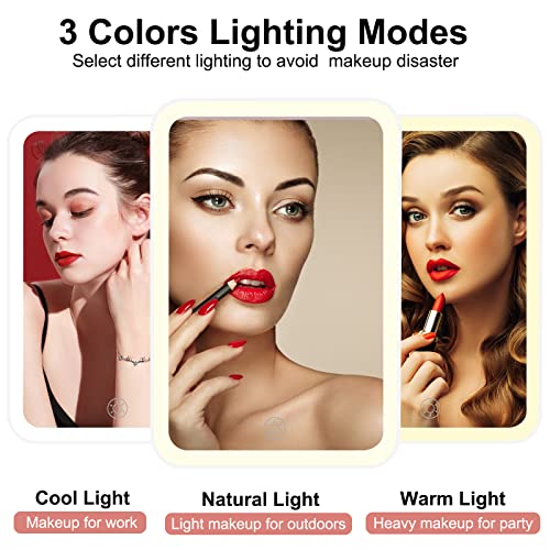 Flymiro Lighted Makeup Vanity Mirror with 72 LED Lights, Portable Travel Mirror with 3 Colors Lighting, Dimmable Touch Screen,USB Rechargeable,Tabletop Desk Foldable Cosmetic Mirror with Lights