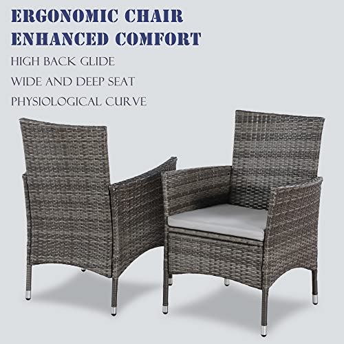 Wisteria Lane Outdoor Furniture 5-Piece Wicker Patio Dining Table and Chair Set,Square Tempered Glass Table Top with Umbrella Hole for Backyard,Grey