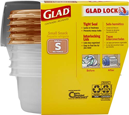 GladWare Home Snack Food Storage Containers, Small Rectangle Holds 9 Ounces of Food, 5 Count Set | With Glad Lock Tight Seal, BPA Free Containers and Lids