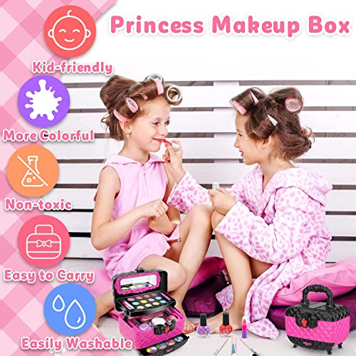 Hollyhi 41 Pcs Kids Makeup Kit for Girls, Washable Makeup Set Toy with Real Cosmetic Case for Little Girl, Pretend Play Makeup Beauty Set Birthday Toys Gift for 3 4 5 6 7 8 9 10 11 12 Years Old Kid
