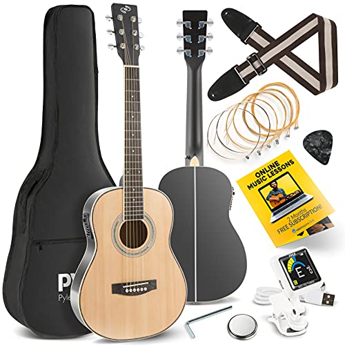 Pyle Acoustic Electric Guitar ½ Scale 34” Steel String Spruce Wood w/Gig Bag, 4-Band EQ Control, Clip On and Onboard Tuner, Picks, Shoulder Strap for Beginners Students and Kids