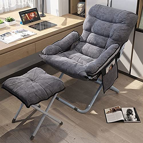 Living Room Lazy Chair with Ottoman & Armrest, Modern Comfy Folding Lounge Chair Reclining Sofa Leisure Chair Armchair with Footstool for Bedroom/Office/Hosting, Grey (Small)
