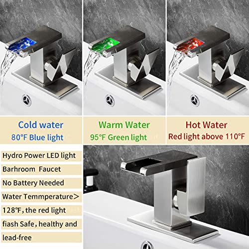 Bathroom Sink Faucet Bathroom Faucet 3 Hole Waterfall Bathroom faucets Bathroom Vanity Waterfall Faucet RV Bath Vanity Faucets for Sinks 3 Hole… (Brushed Nickel)