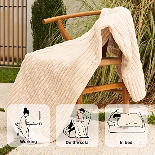 GOTCOZY Electric Blanket Heated Throw 50''X60''- Ribbed Faux Fur Heated Blanket with 5 Heating Level & 3 Hour Auto Off Heating Blanket, ETL&FCC Certified Machine Washable(Eggnog)