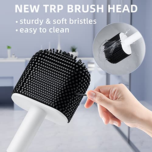Toilet Brush, 2 Pack Toilet Bowl Brush and Holder Set, Silicone Toilet Bowl Brush with Handle, Bathroom Accessories Toilet Bowl Cleaners with Silicone Bristles, Toilet Cleaner Brush for Deep Cleaning