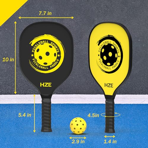 HZE Pickleball Paddles Set of 4, Pickleball Set with Ergonomic Cushion Grip, Wooden Pickleball Paddles Set with 8 Pickleball Balls & 1 Carry Bag for Women Men Beginners & Intermediate Players