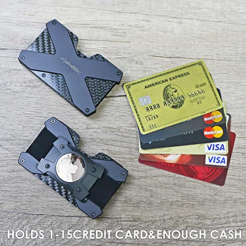 Mens Wallets With Airtag Holder Wallets for Men Slim RFID Blocking Front Pocket Credit Card Holder Aluminum Metal Small Minimalist Wallets with Cash Strap