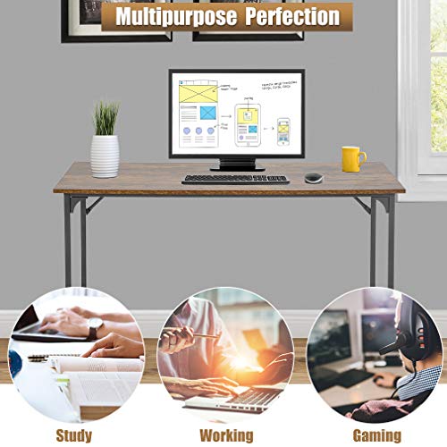 Computer Desk Home Office Desk 48”W x 24”D Gaming Desk Corner Writing Black Large Student Art Modren Simple Style PC Wood and Metal Desk Workstation for Small Space,Vintage