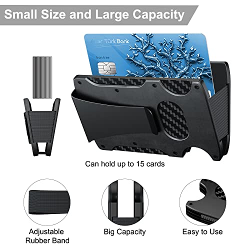Slim Men's Wallet With Money Clip & Card Holder for 15 Cards and 10 Bills, RFID Blocking, Minimalist Carbon Fiber Wallet Gifts for Men Christmas Stocking Stuffers/Valentine's Day/Thanksgiving/Birthday