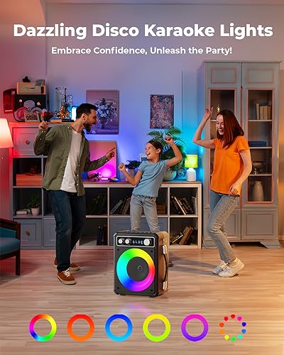 BONAOK Karaoke Machine, Portable Bluetooth Speaker with Two Wireless Microphones, PA System with LED Light for Home Party Indoor/Outdoor, Karaoke Machine for Adults/Kids Supports TWS/TF/USB/FM/AUX