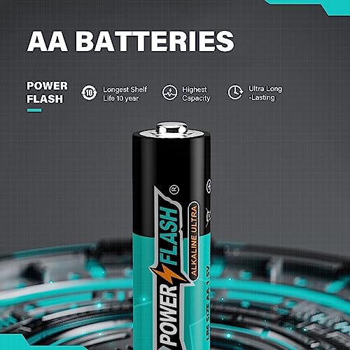 POWER FLASH AA Batteries with Fresh Date - 100 Count Industrial Pack - Ultra Long-Lasting Triple A Alkaline Battery (100 Count Pack)